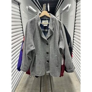 Vintage 80s 90s Johnson Woolen Mills Gray Wool Jacket Flannel Lined Size Medium
